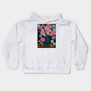 Pretty in pink flowers in a turquoise vase Kids Hoodie